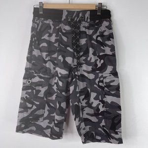 NXT/GEN Mens Black Gray Camo Cargo Shorts
